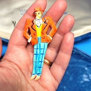 Vintage 1980s Brooch - Big Shoulder Pad Chic man - colorful